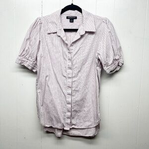 Something Navy Women's Button Down Striped Pink Short Sleeve Shirt Size Small